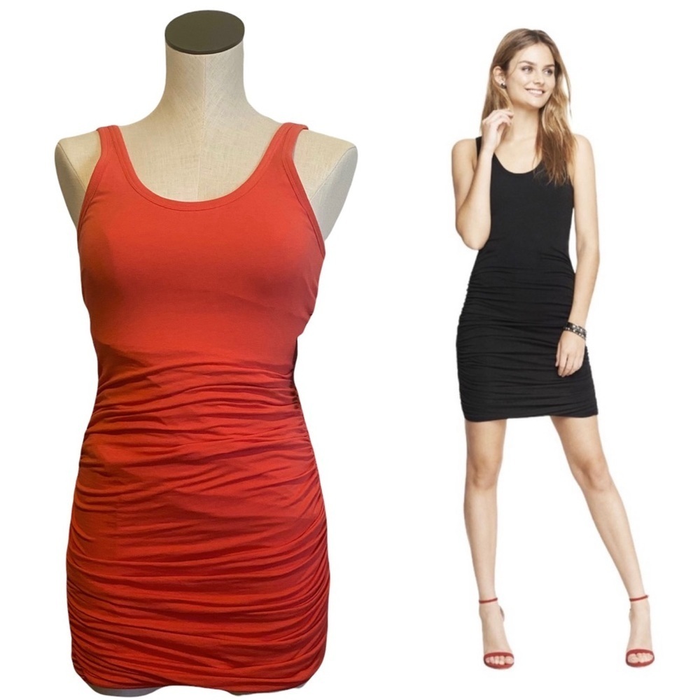 Express Ruched Tank mini bodycon Dress salmon/coral tropical blogger favorite
